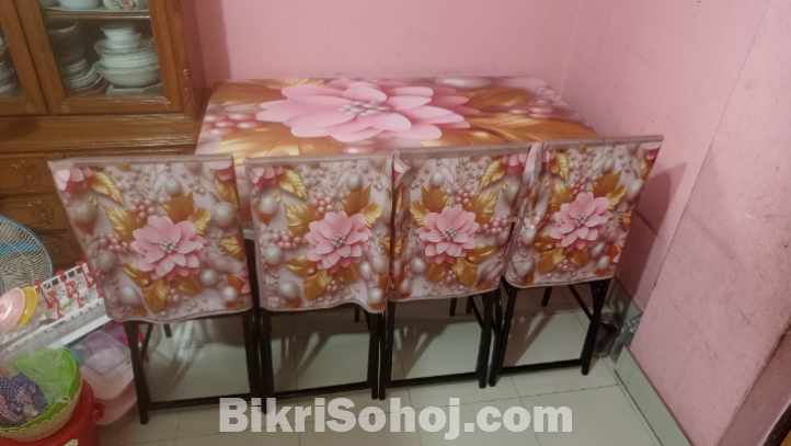 4 set glass wood  Dinning Table